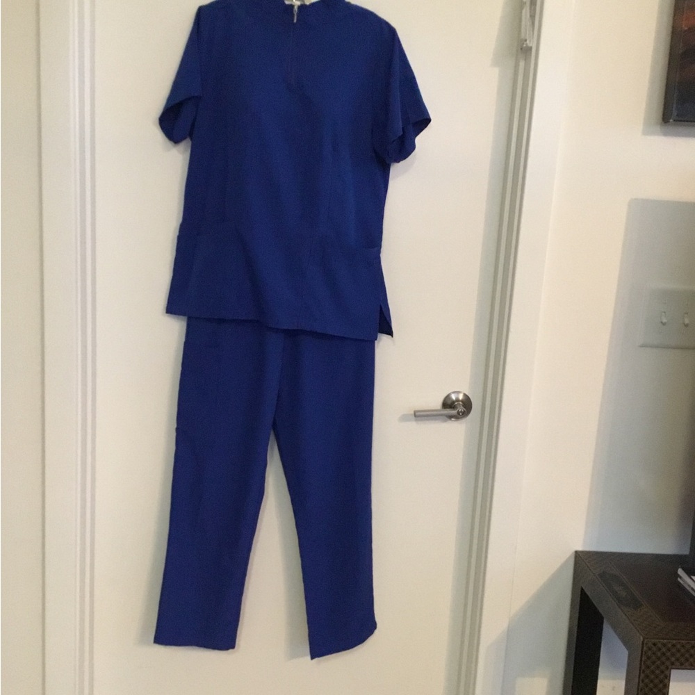 Women's Straight-Leg Medical Pants and Top Set in Cobalt Blue